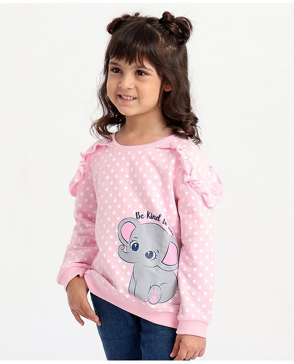 Babyhug Full Sleeves Sweatshirt With Elephant Graphics - Pink