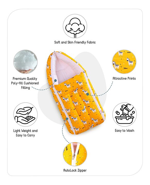 Babyhug 100% Cotton Sleeping Bag cum Carry Nest Zebra Print - Orange