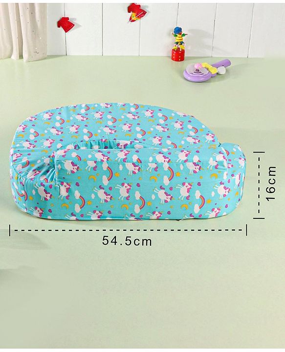 Babyhug Cotton Feeding Pillow With Belt Unicorn Print - Blue