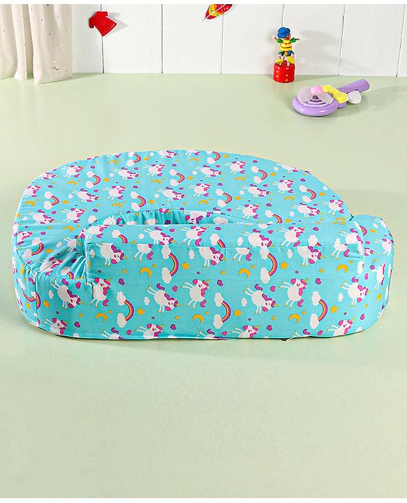 Babyhug Cotton Feeding Pillow With Belt Unicorn Print - Blue