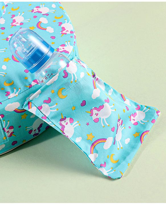 Babyhug Cotton Feeding Pillow With Belt Unicorn Print - Blue