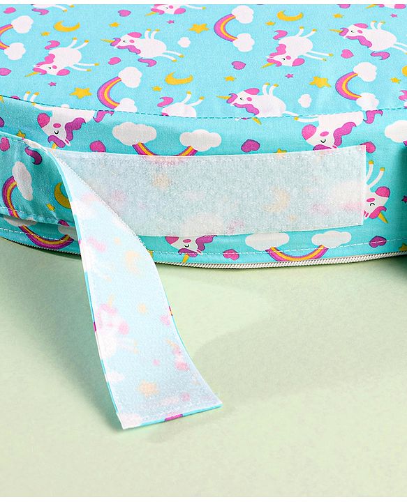 Babyhug Cotton Feeding Pillow With Belt Unicorn Print - Blue