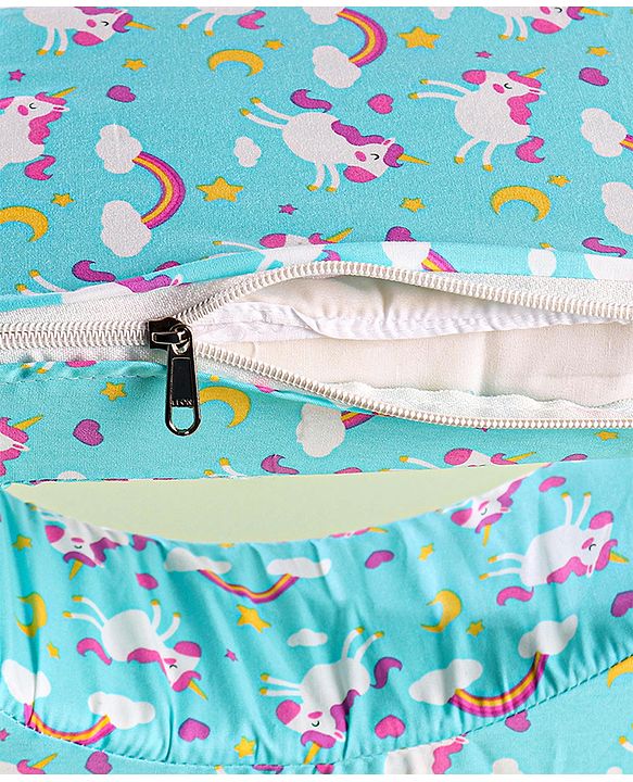 Babyhug Cotton Feeding Pillow With Belt Unicorn Print - Blue