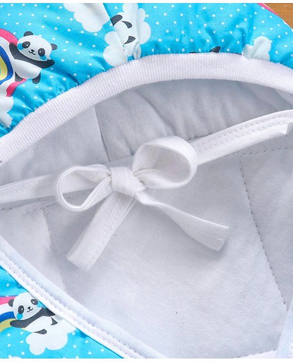 Babyhug 100% Cotton Hooded Quilted Wrapper Panda Print - Blue