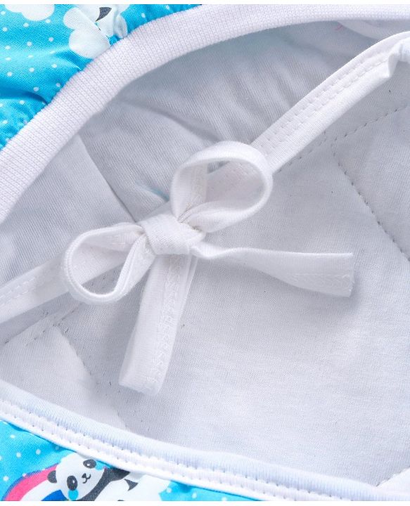 Babyhug 100% Cotton Hooded Quilted Wrapper Panda Print - Blue
