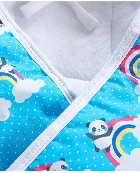 Babyhug 100% Cotton Hooded Quilted Wrapper Panda Print - Blue