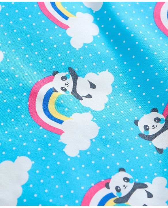 Babyhug 100% Cotton Hooded Quilted Wrapper Panda Print - Blue