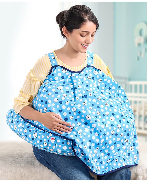 Babyhug 100% Cotton Feeding Pillow with Nursing Cape Polka Dots - Blue