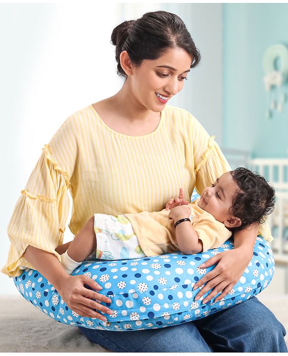 Babyhug 100% Cotton Feeding Pillow with Nursing Cape Polka Dots - Blue