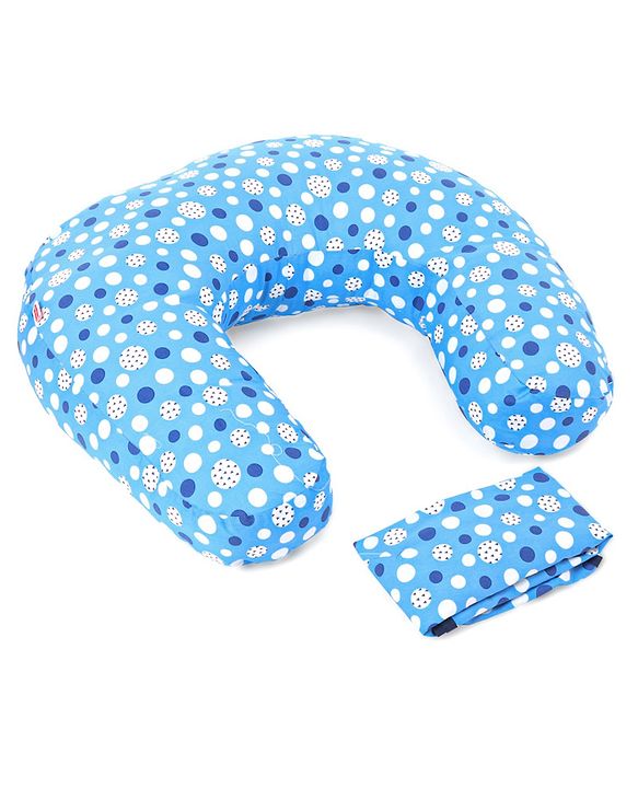Babyhug 100% Cotton Feeding Pillow with Nursing Cape Polka Dots - Blue