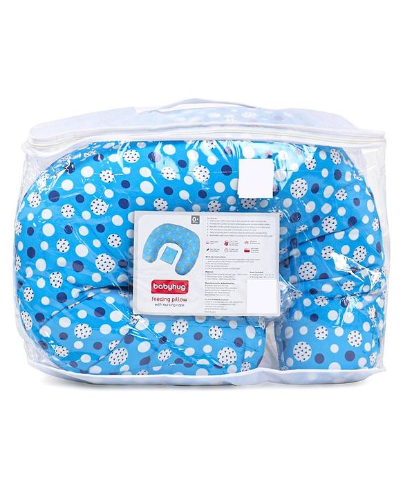 Babyhug 100% Cotton Feeding Pillow with Nursing Cape Polka Dots - Blue