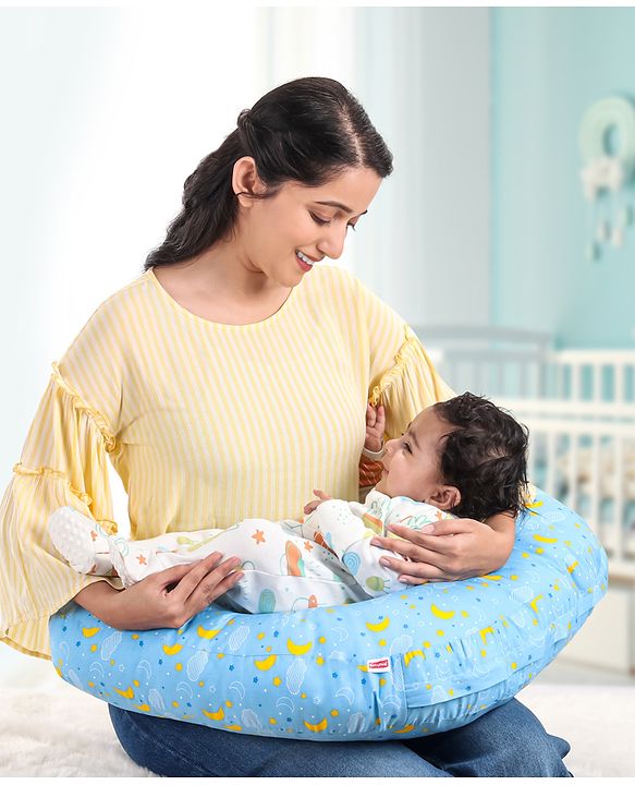Babyhug 100% Cotton Feeding Pillow with Nursing Cape Moon Print - Blue