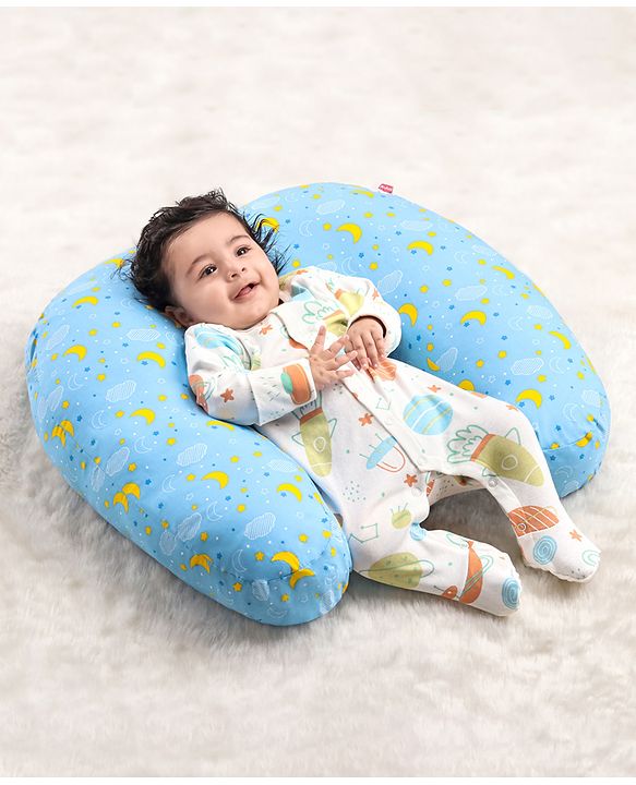 Babyhug 100% Cotton Feeding Pillow with Nursing Cape Moon Print - Blue