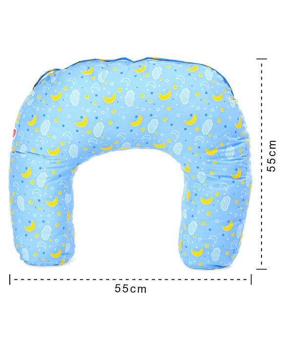 Babyhug 100% Cotton Feeding Pillow with Nursing Cape Moon Print - Blue