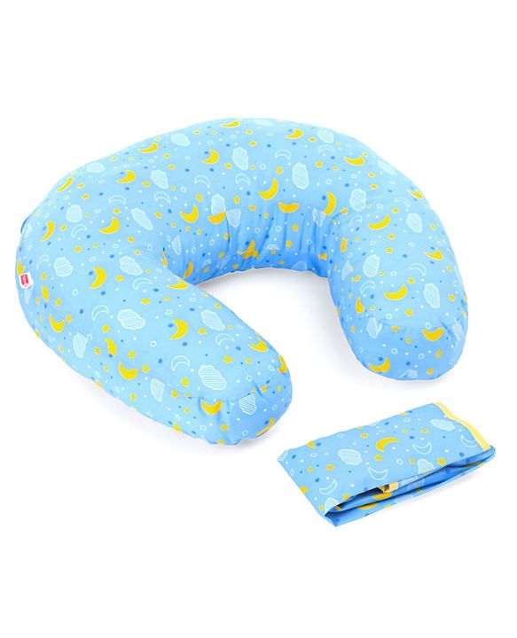 Babyhug 100% Cotton Feeding Pillow with Nursing Cape Moon Print - Blue