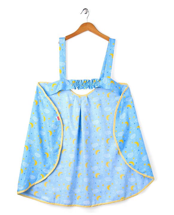Babyhug 100% Cotton Feeding Pillow with Nursing Cape Moon Print - Blue