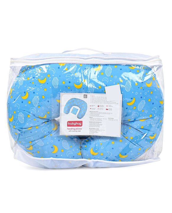 Babyhug 100% Cotton Feeding Pillow with Nursing Cape Moon Print - Blue