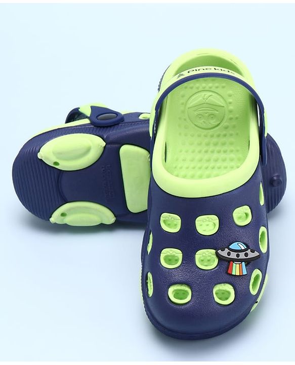 Pine Kids Clogs with Back Strap Closure & UFO Applique - Navy Blue