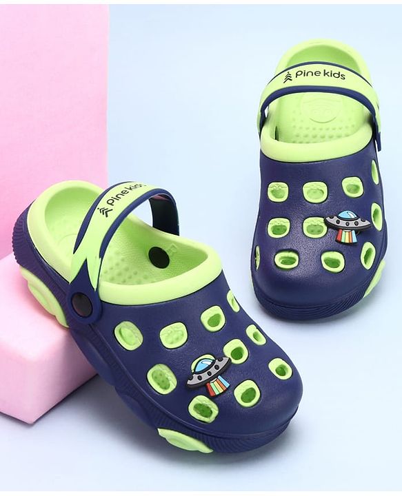 Pine Kids Clogs with Back Strap Closure & UFO Applique - Navy Blue