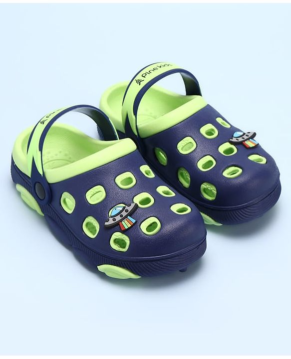 Pine Kids Clogs with Back Strap Closure & UFO Applique - Navy Blue