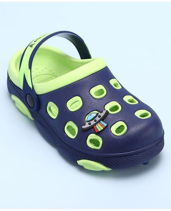 Pine Kids Clogs with Back Strap Closure & UFO Applique - Navy Blue