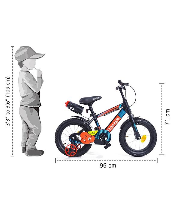 Pine Kids 14 Inch Rubber Air Tyres 99% Assembled Bicycle For Boys & Girls With Training Wheels  - Black