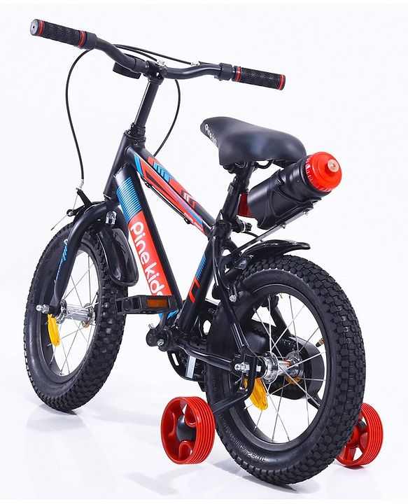 Pine Kids 14 Inch Rubber Air Tyres 99% Assembled Bicycle For Boys & Girls With Training Wheels  - Black