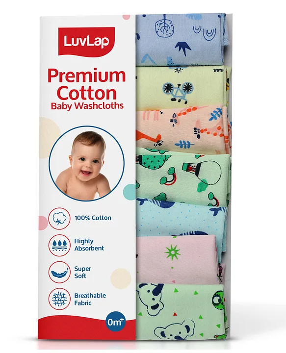 LuvLap Hosiery Cotton Premium Baby Washcloth for Newborns