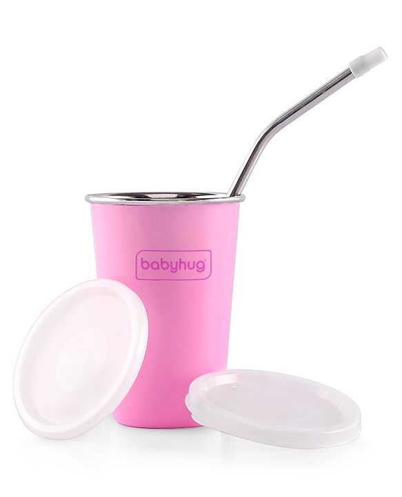 Babyhug Stainless Steel Tumbler With Airtight Lids & Straw Pink - 300 ml