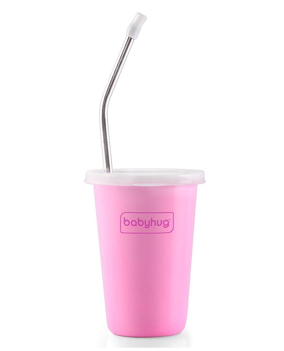 Babyhug Stainless Steel Tumbler With Airtight Lids & Straw Pink - 300 ml