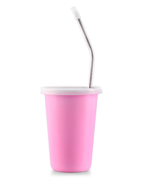 Babyhug Stainless Steel Tumbler With Airtight Lids & Straw Pink - 300 ml