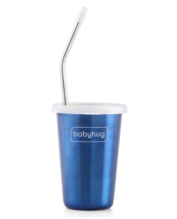 Babyhug Stainless Steel Tumbler With Airtight Lids & Straw Blue - 300 ml