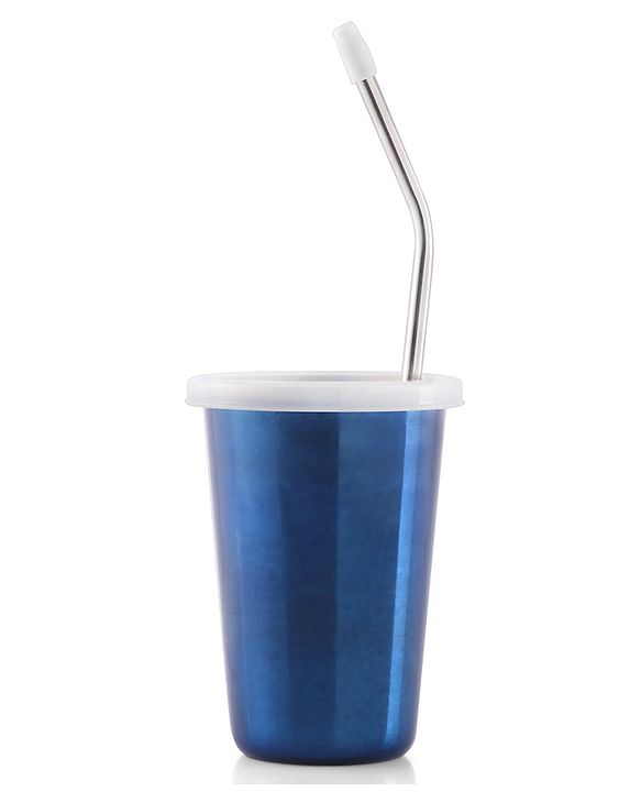 Babyhug Stainless Steel Tumbler With Airtight Lids & Straw Blue - 300 ml