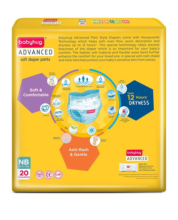 Babyhug Advanced Pant Style Diapers Monthly Box Pack New Born (NB) Size - 100 Pieces