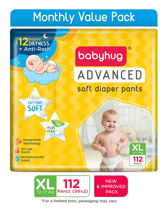 Babyhug Advanced Pant Style Diapers Extra Large (XL) Size Monthly Box Pack  112 Pieces Online in India, Buy at Best Price from  - 9356371