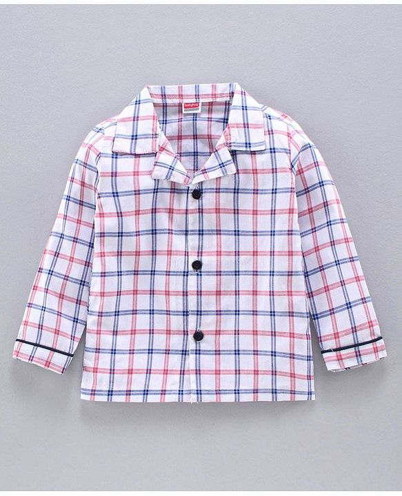Babyhug Full Sleeves Night Suit Checks - White