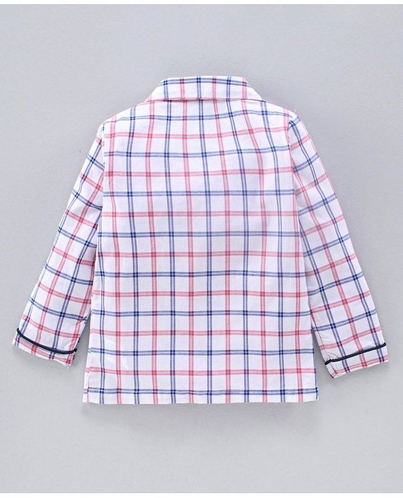 Babyhug Full Sleeves Night Suit Checks - White