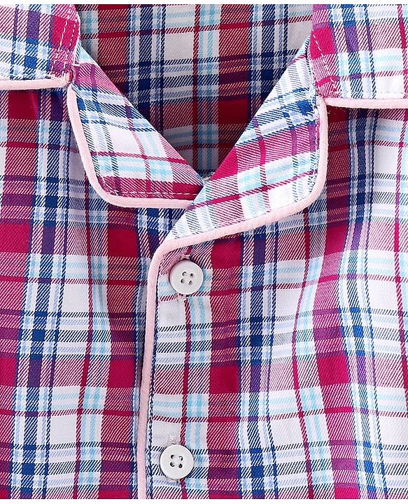 Babyhug Full Sleeves Woven Checked Night Suit - Multicolor