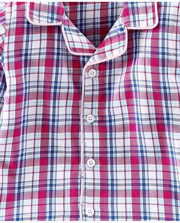 Babyhug Full Sleeves Woven Checked Night Suit - Multicolor