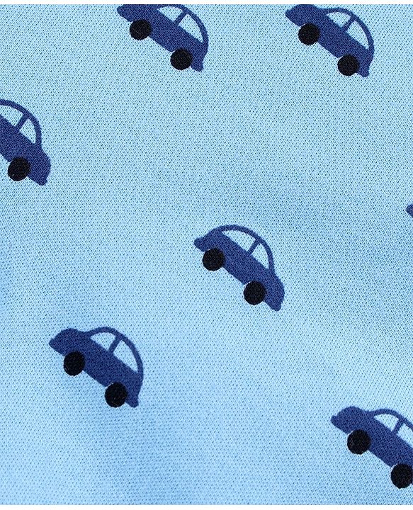Babyhug Full Sleeves Foooted Sleepsuit Car Print - Blue