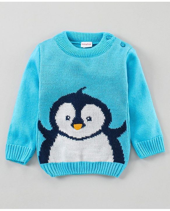 Babyhug Full Sleeves Pull Over Sweater With Pant Penguin Design - Blue
