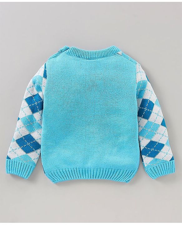Babyhug Full Sleeves Intarsia Knitted Sweater Set - Blue
