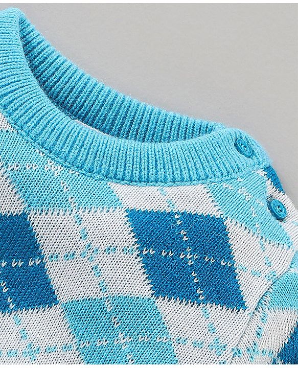 Babyhug Full Sleeves Intarsia Knitted Sweater Set - Blue