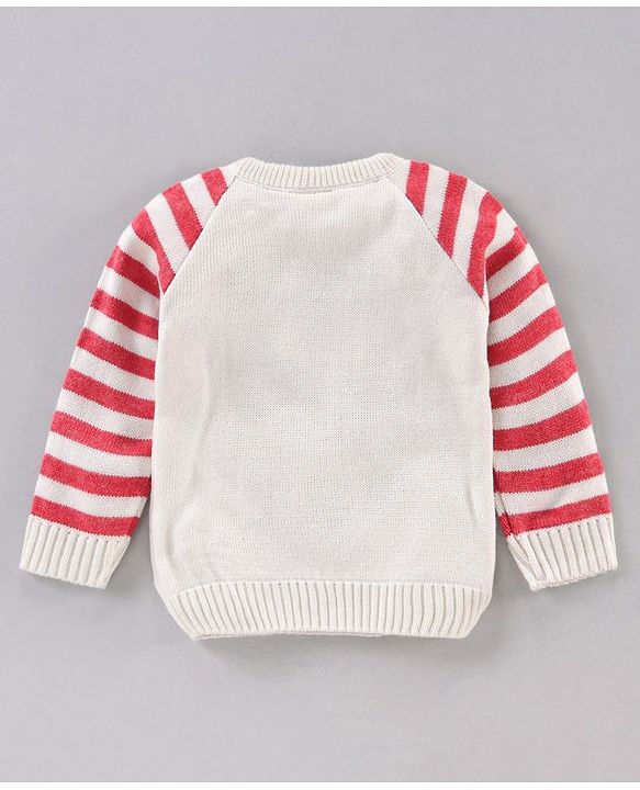 Babyhug Full Sleeves Stripe Sweater & Bottom Reindeer Embroidery - White Red