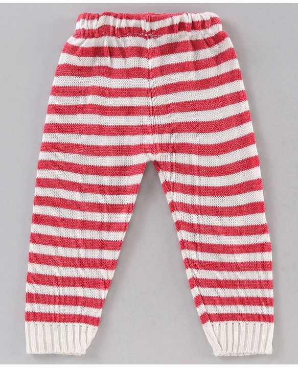 Babyhug Full Sleeves Stripe Sweater & Bottom Reindeer Embroidery - White Red