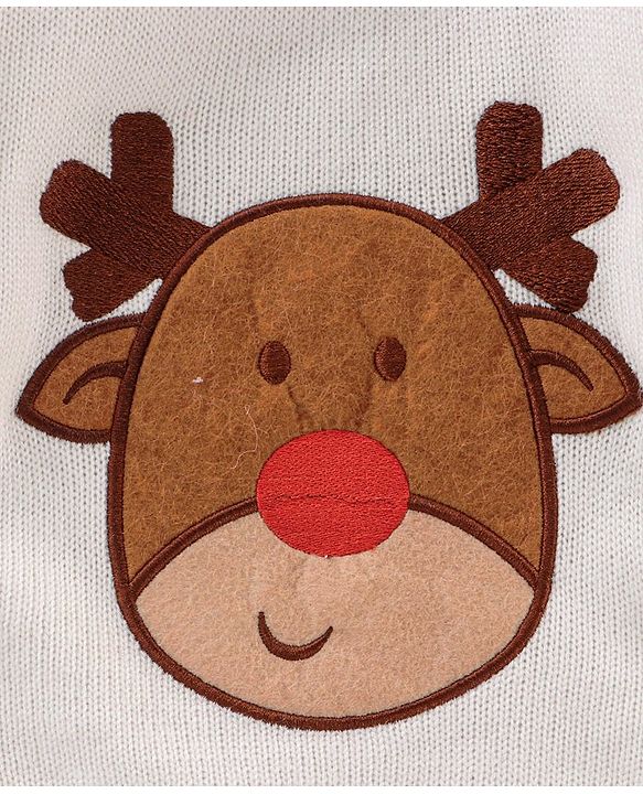 Babyhug Full Sleeves Stripe Sweater & Bottom Reindeer Embroidery - White Red