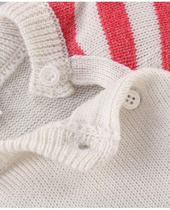 Babyhug Full Sleeves Stripe Sweater & Bottom Reindeer Embroidery - White Red