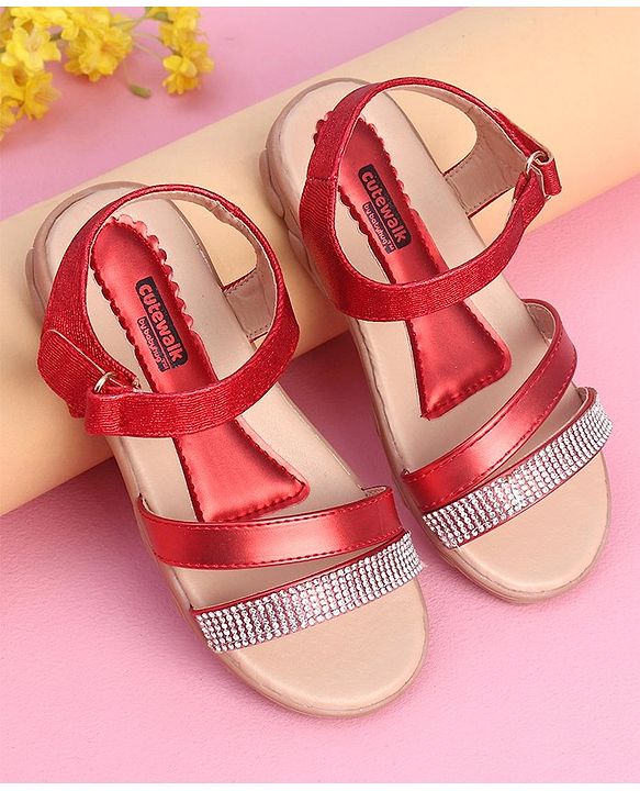 Cute Walk by Babyhug Sandals With Studded Band - Red