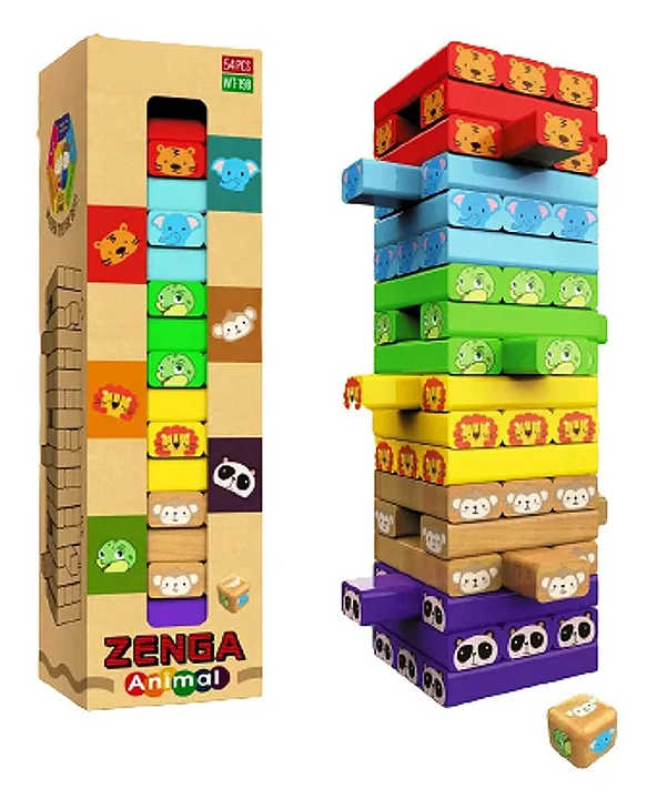 Multicolor Wooden Building Block Dominoes, Party Game, Tumbling Tower Game  (54 Pieces)