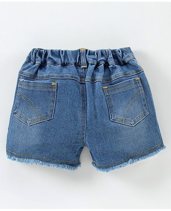 Babyhug Short Sleeves Top & Denim Shorts Text & Star Print - Red Blue